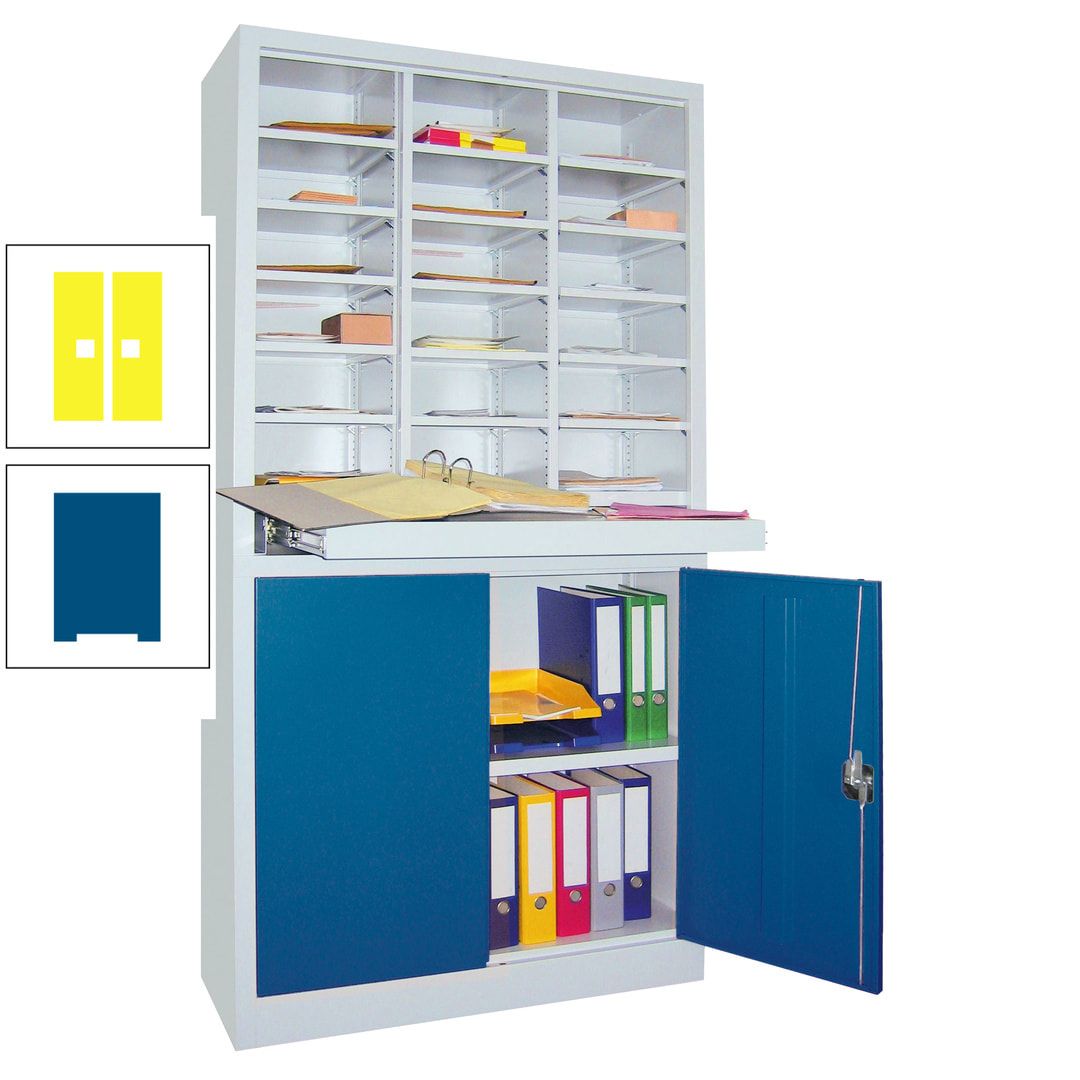 Aktenschrank - Büroschrank mit Sortierstation - 18 Fächer Ordnungsregal - Ausziehboden - 1.950 x 1.000 x 400 mm (HxBxT) - anthrazitgrau