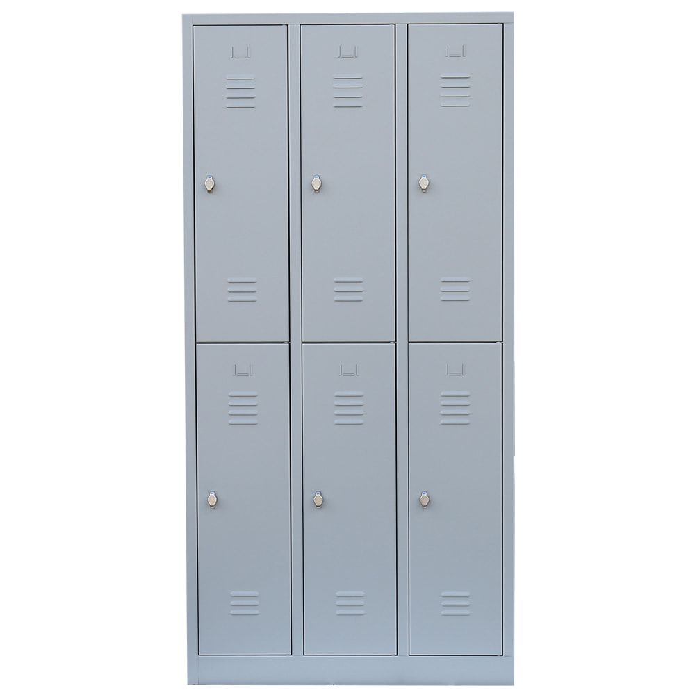 Garderobenschrank, Doppelstockspind, 3 Abteile, 6 Fächer, 1.800 x 885 x 500 mm (HxBxT), Stahl, Drehriegel, Korpus: lichtgrau, Front: anthrazitgrau