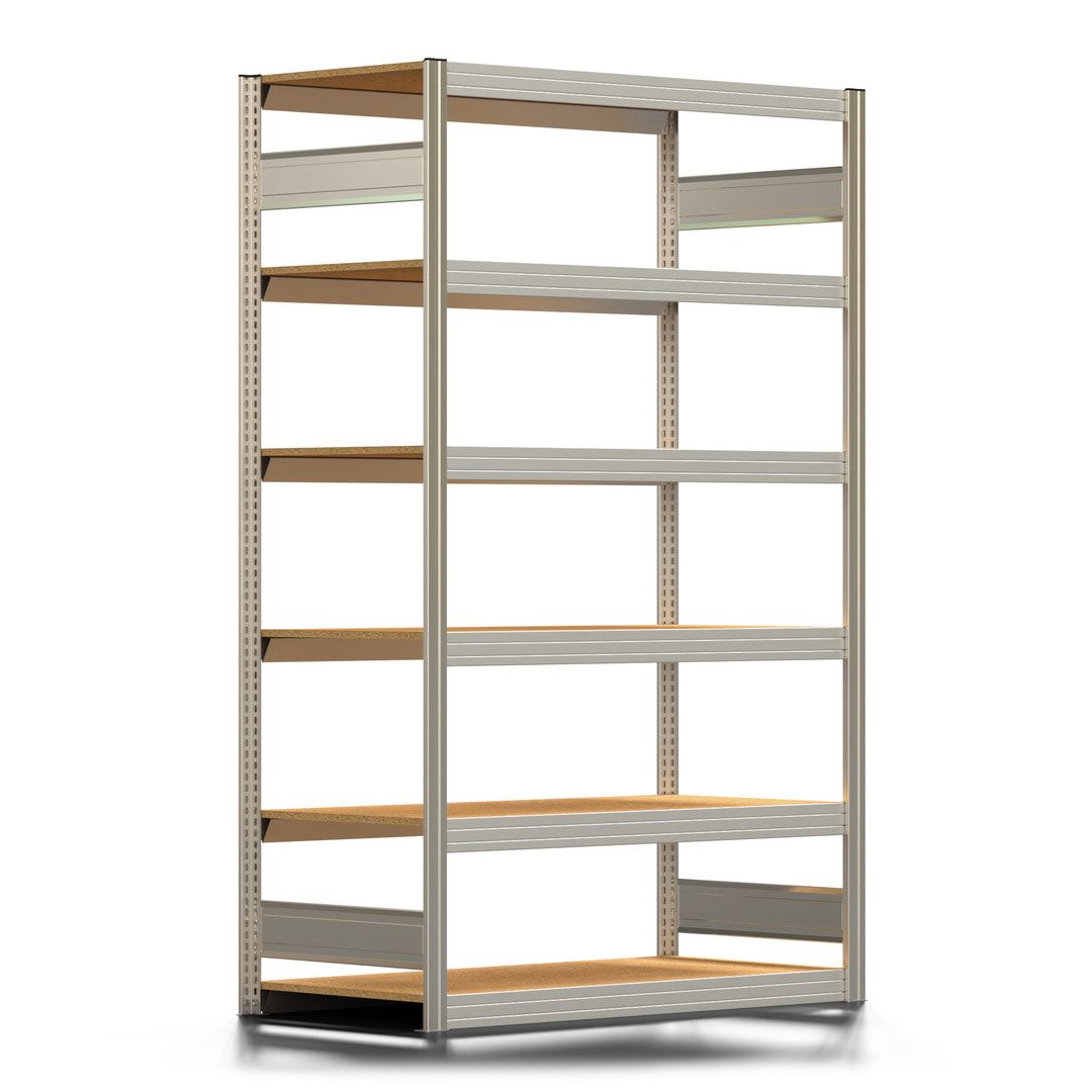 Archivregal mit Holzböden - Tiefenriegel - 6 Ebenen - 250 kg - 2.075 x 1.285 x 600 mm (HxBxT) - Anbauregal - verzinkt - Steckregal BERT