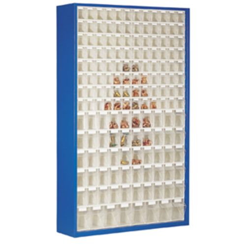 Magazinschrank mit Sichtlagerkästen - 2.000x1.270x250 mm - 154 Kästen - enzianblau