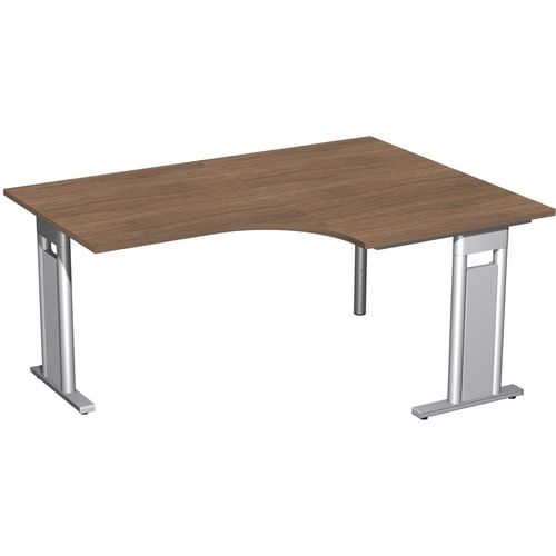Eckschreibtisch, Eckteil 800 mm, Ecke rechts, Füße einseitig verkürzt, C-Fuß Pro, 720 x 1.600 x 1.200 mm (HxBxT), Gestell silber, Dekor Ahorn