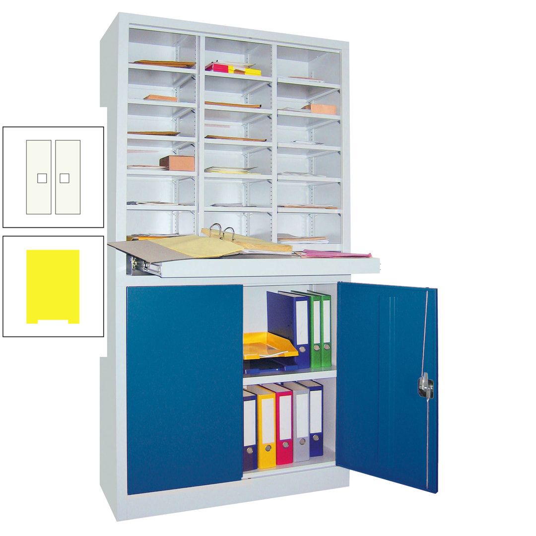 Aktenschrank - Büroschrank mit Sortierstation - 18 Fächer Ordnungsregal - Ausziehboden - 1.950 x 1.000 x 400 mm (HxBxT) - anthrazitgrau