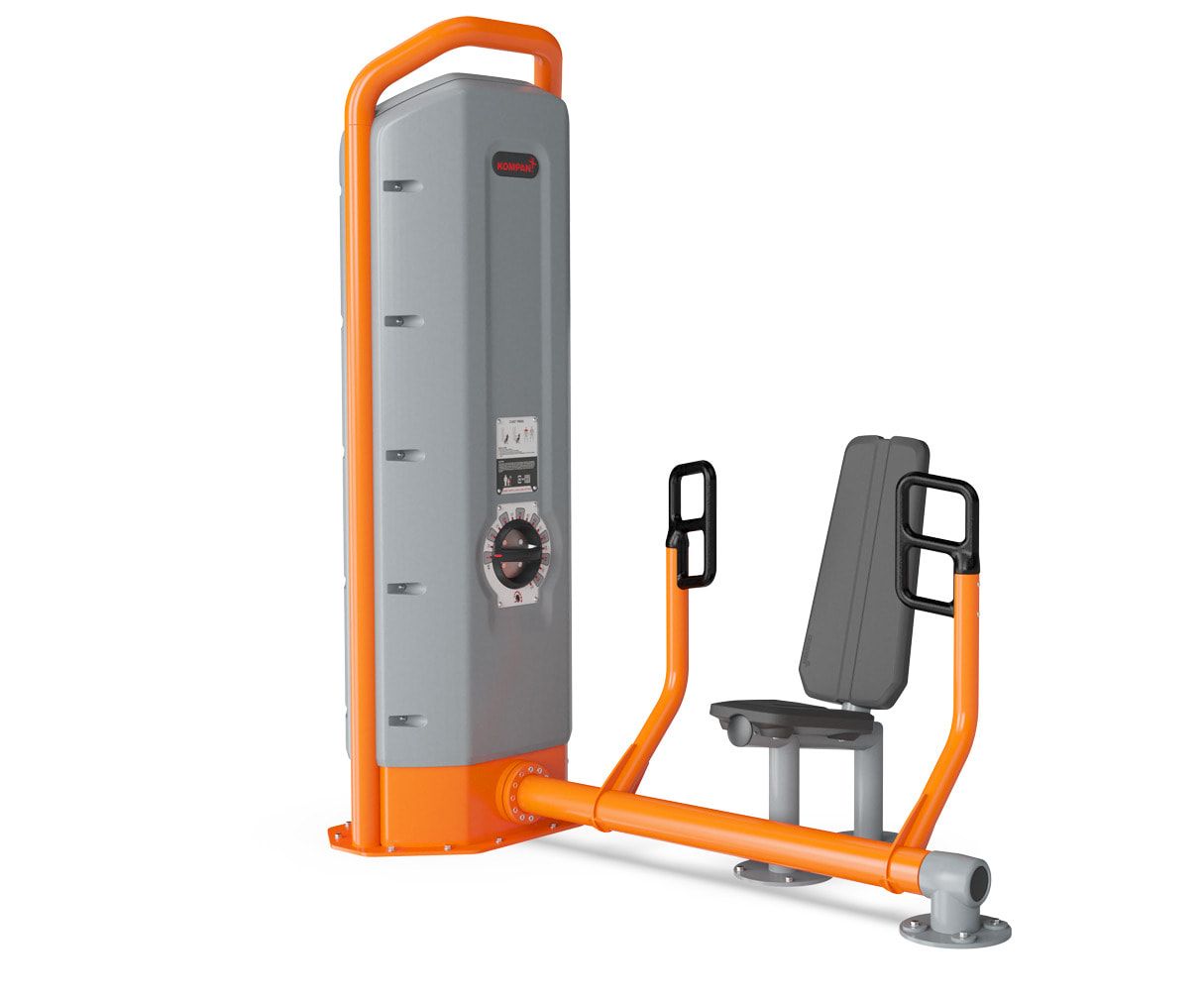 Brustpresse Pro, Brust-Schulter, 80 kg Gewichte anpassbar, mutlifunktionale Griffe, Gehäuse geschlossen, 2.140 x 1.070 x 1.940 mm (HxBxT), Orange