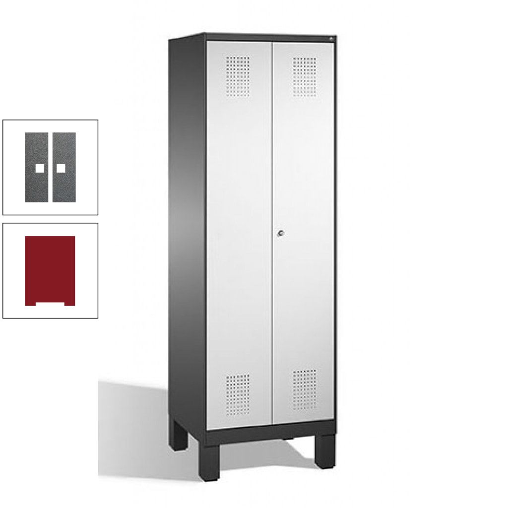 Doppel-Spind, Doppeltüren, Garderobenschrank mit Füßen, 2 Abteile a 300 mm, Korpus anthrazitgrau, Tür anthrazitgrau, 1.850 x 600 x 500 mm (HxBxT)