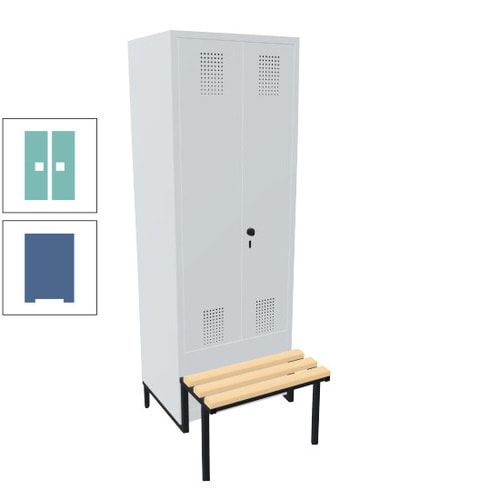 Doppel-Spind, Garderobenschrank, Buche Sitzbank integriert, 2 Abteile a 400 mm, Korpus anthrazitgrau, Tür anthrazitgrau, 1.850 x 800 x 815 mm (HxBxT)