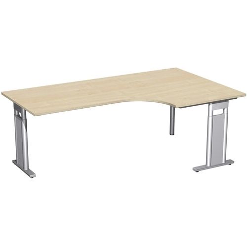 Eckschreibtisch, Eckteil 800 mm, rechts, Füße einseitig verkürzt, C-Fuß Pro, höhenverstellbar, 680-820 x 1.600 x 1.200 mm (HxBxT), Dekor Ahorn