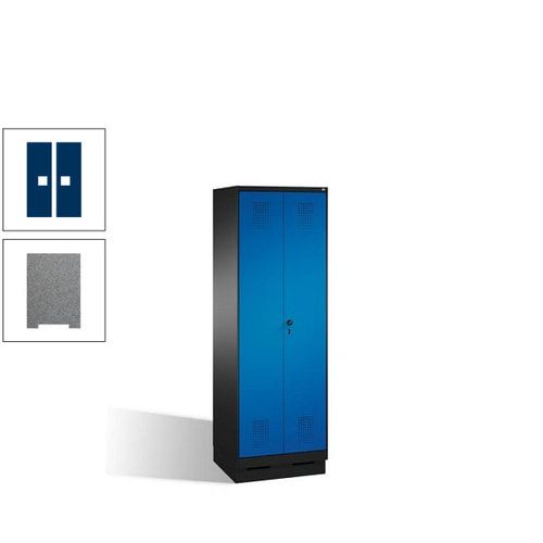 Doppel-Spind, Doppeltüren, Garderobenschrank mit Sockel, 2 Abteile a 300 mm, Korpus anthrazitgrau, Tür anthrazitgrau, 1.800 x 600 x 500 mm (HxBxT)