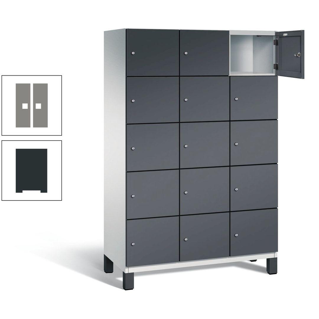 Fächerschrank, Stahlschrank, 15 Fächer, Türöffnungsbegrenzer, Füße, 1.980 x 1.200 x 525 mm (HxBxT), Korpus anthrazitgrau, Front anthrazitgrau