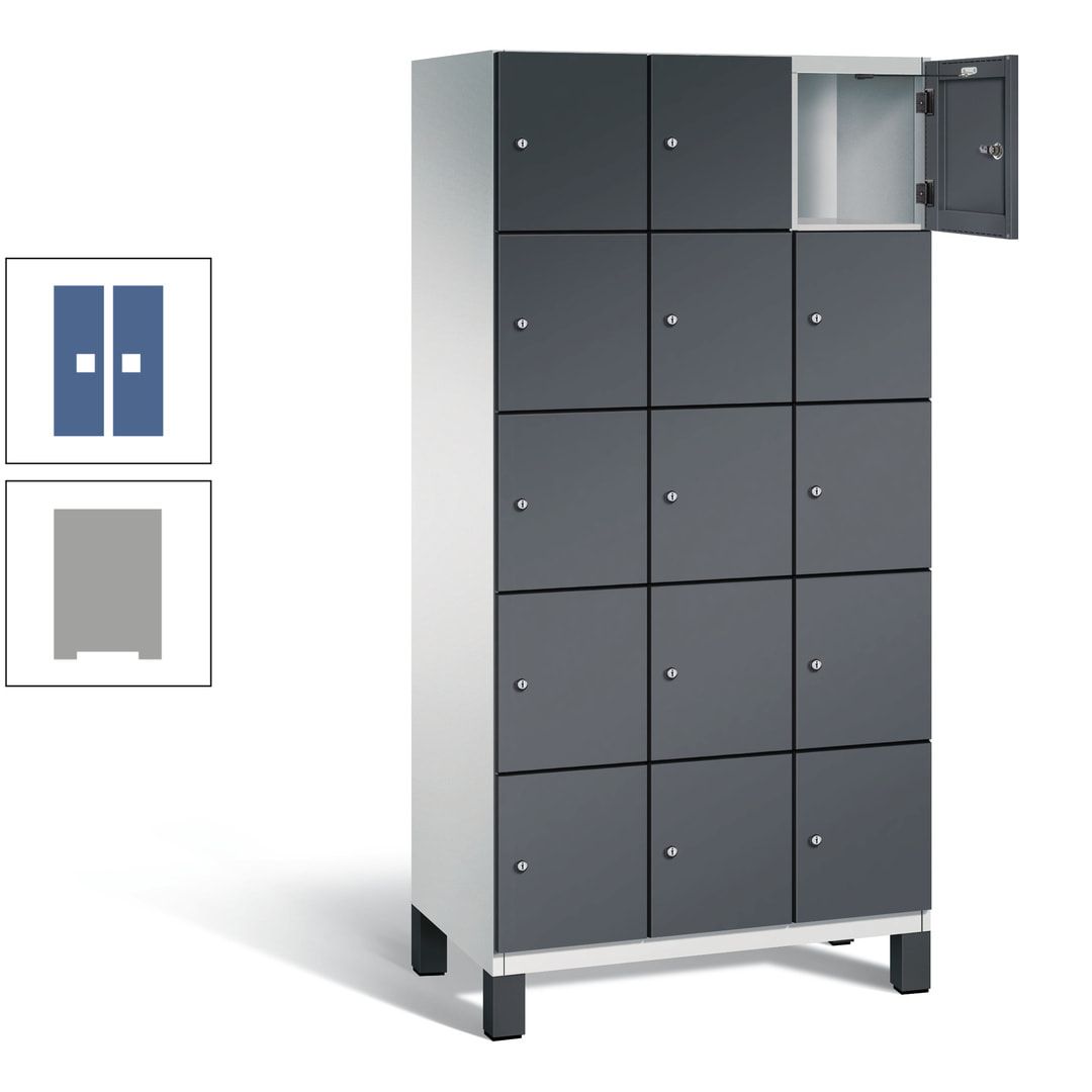 Fächerschrank, Stahlschrank, 15 Fächer, Türöffnungsbegrenzer, Füße, 1.980 x 900 x 525 mm (HxBxT), Korpus anthrazitgrau, Front anthrazitgrau