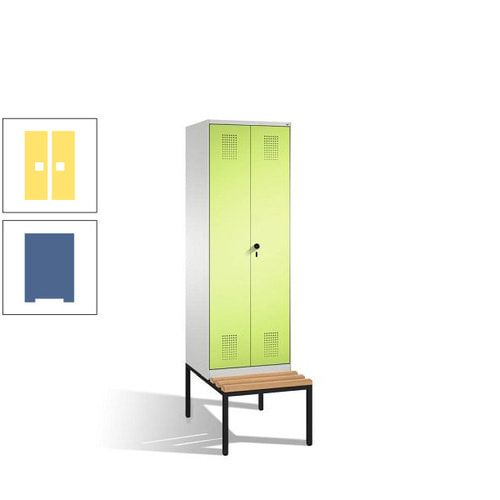 Doppel-Spind, Garderobenschrank, Buche Sitzbank untergebaut, 2 Abteile a 300 mm, Korpus anthrazitgrau, Tür anthrazitgrau, 2.090 x 600 x 815 mm (HxBxT)