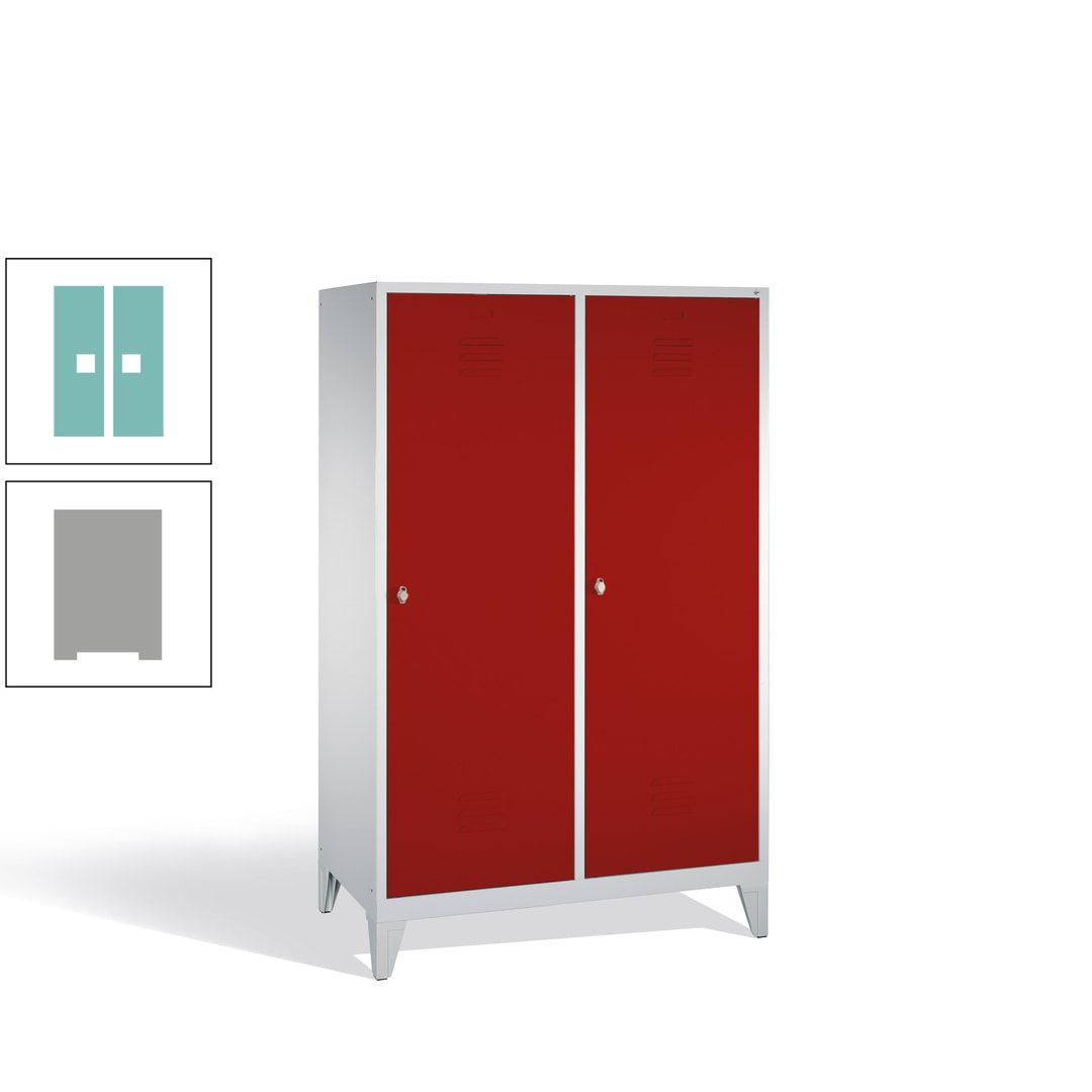 Doppel-Spind mit 2 Großtüren, Garderobenschrank mit Füßen, 4 Abteile a 300 mm, Korpus anthrazitgrau, Tür anthrazitgrau, 1.850 x 1.190 x 500 mm (HxBxT)