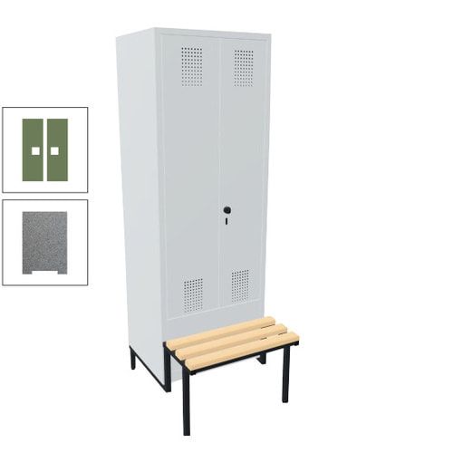 Doppel-Spind, Garderobenschrank, Buche Sitzbank integriert, 2 Abteile a 400 mm, Korpus anthrazitgrau, Tür anthrazitgrau, 1.850 x 800 x 815 mm (HxBxT)