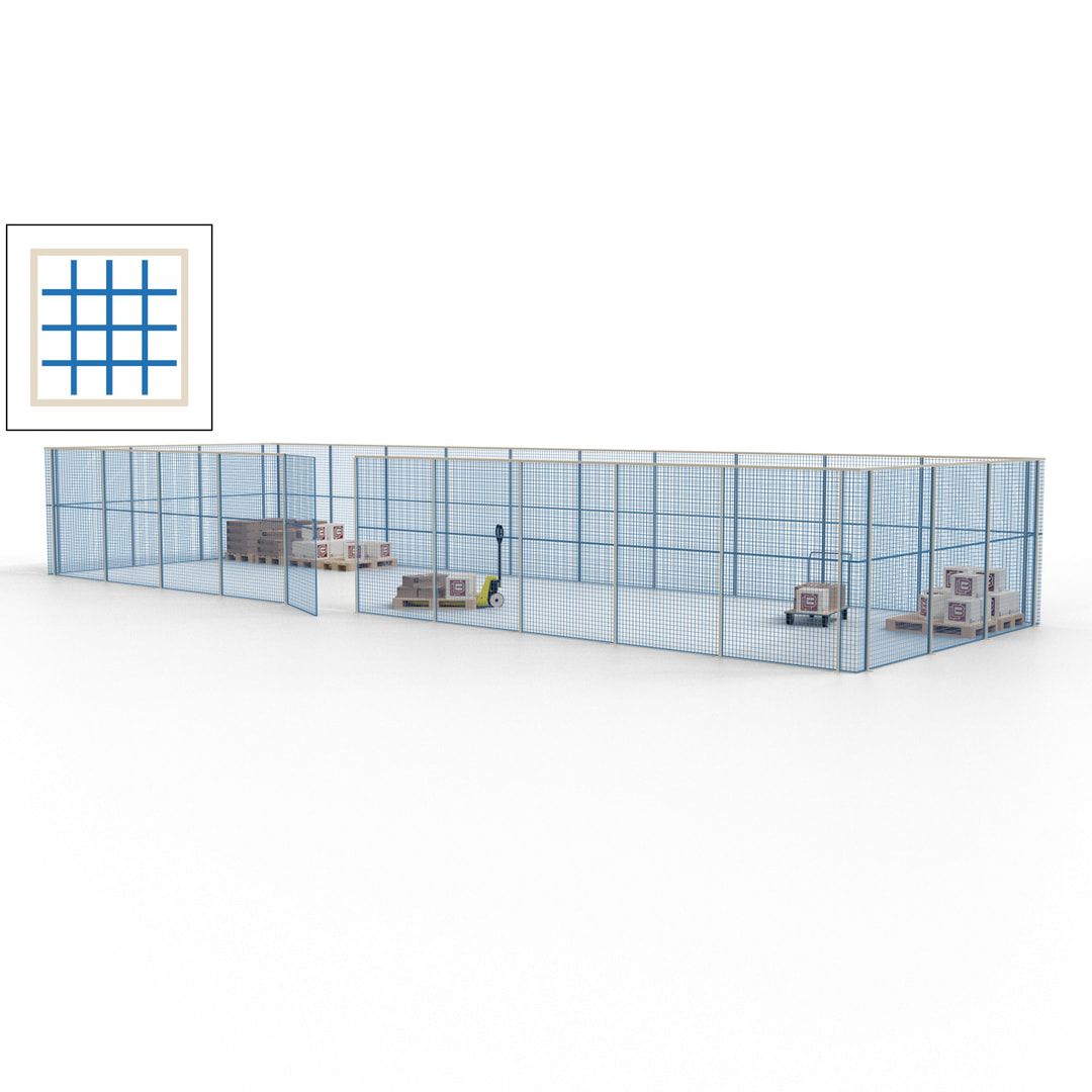 Maschinen Schutzgitter - Hallentrennwand - Sicherheitszaun - Tür - 39 m - 2.200 x 15.400 x 4.900 mm (HxBxT) - enzianblau