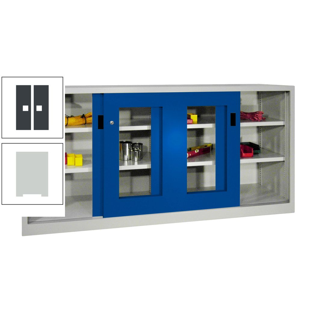 Schiebetürenschrank - Sichtfenstertüren - 1.000x2.000x400 mm (HxBxT) - 4 Böden, gepulvert - Zylinderschloss - anthrazitgrau