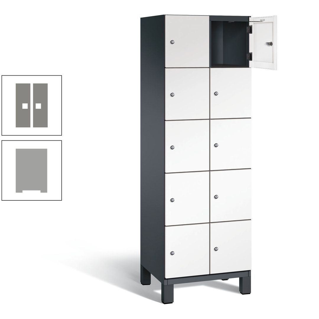 Fächerschrank, Stahlschrank, 10 Fächer, Türöffnungsbegrenzer, Füße, 1.980 x 600 x 525 mm (HxBxT), Korpus anthrazitgrau, Front anthrazitgrau