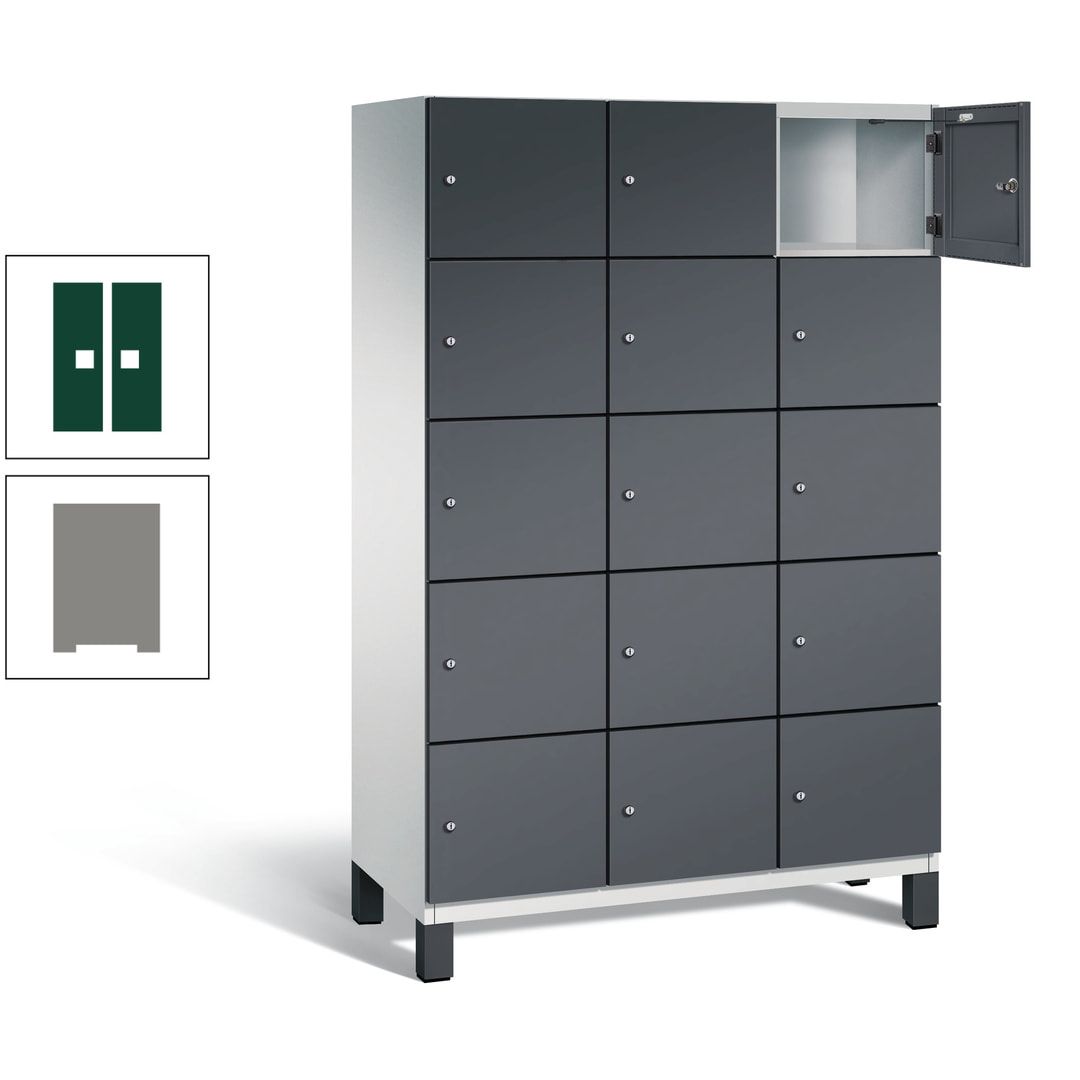 Fächerschrank, Stahlschrank, 15 Fächer, Türöffnungsbegrenzer, Füße, 1.980 x 1.200 x 525 mm (HxBxT), Korpus anthrazitgrau, Front anthrazitgrau
