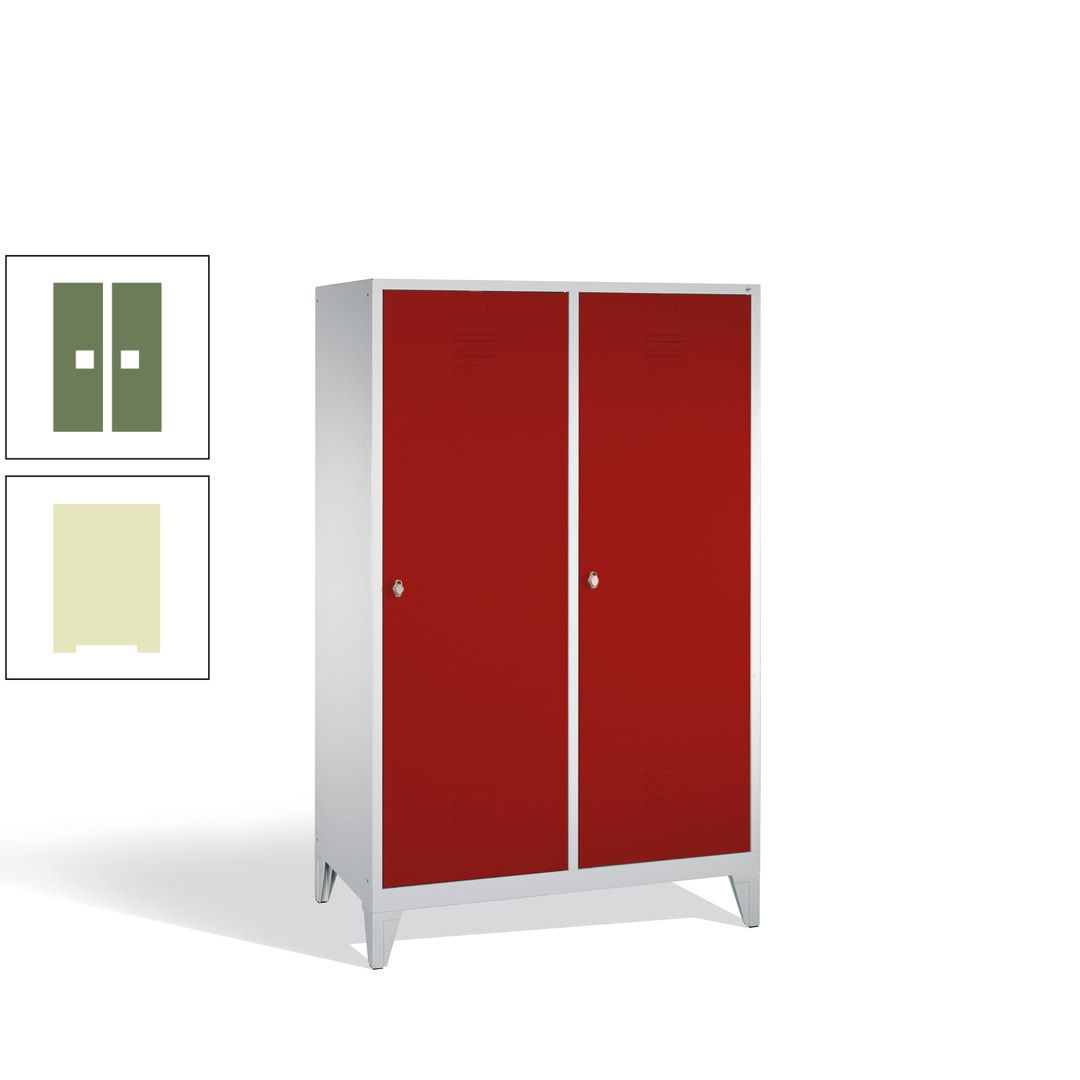 Doppel-Spind mit 2 Großtüren, Garderobenschrank mit Füßen, 4 Abteile a 300 mm, Korpus anthrazitgrau, Tür anthrazitgrau, 1.850 x 1.190 x 500 mm (HxBxT)