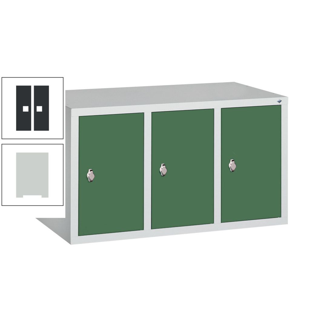 Aufsatzschrank für Spinde und Schließfachschränke, 3 Abteile, Korpus anthrazitgrau, Türen anthrazitgrau, 500 x 900 x 500 mm (HxBxT), Stahlschrank