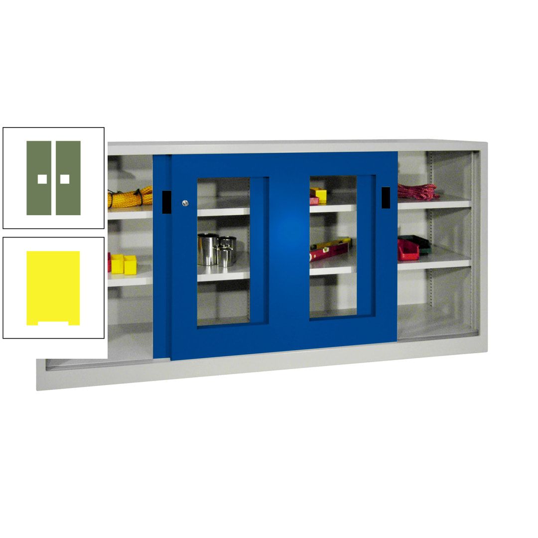 Schiebetürenschrank - Sichtfenstertüren - 1.000x2.000x400 mm (HxBxT) - 4 Böden, gepulvert - Zylinderschloss - anthrazitgrau