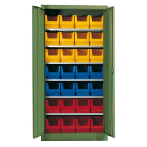Magazinschrank - 12 Sichtlagerkästen - 5 Böden - Fachlast 80 kg - brillantblau
