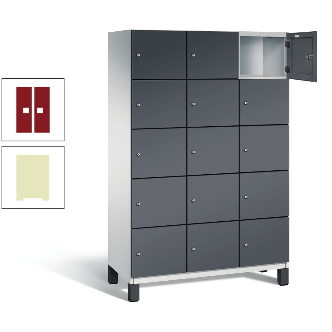 Fächerschrank, Stahlschrank, 15 Fächer, Türöffnungsbegrenzer, Füße, 1.980 x 1.200 x 525 mm (HxBxT), Korpus anthrazitgrau, Front anthrazitgrau
