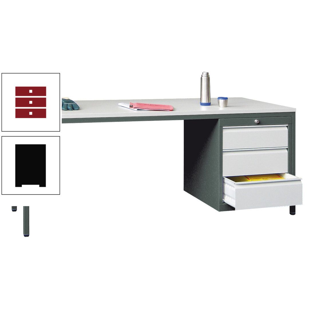 Meisterschreibtisch - 3 Schubladen 150 / 175 mm - 720 x 1.700 x 800 mm (HxBxT) - anthrazitgrau