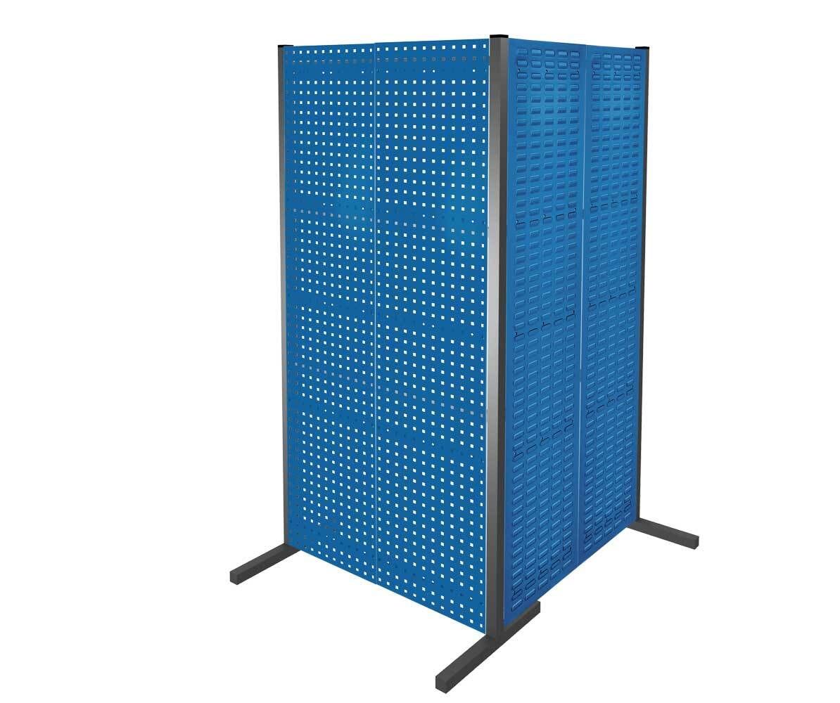 Modulare Trennwand, Werkzeugwand, Doppelfeld 90 Grad, 2 Loch- u. 2 Schlitzplatten, Plattenhöhe 1.500 mm, 2.000 x 1.000 x 1.000 mm (HxBxT), Anthrazit
