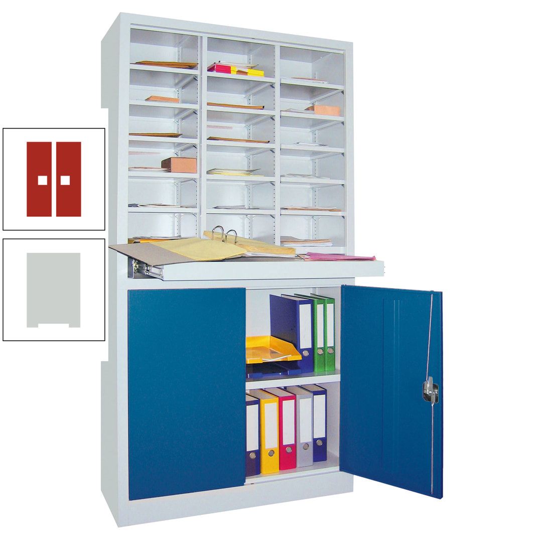 Aktenschrank - Büroschrank mit Sortierstation - 18 Fächer Ordnungsregal - Ausziehboden - 1.950 x 1.000 x 400 mm (HxBxT) - anthrazitgrau
