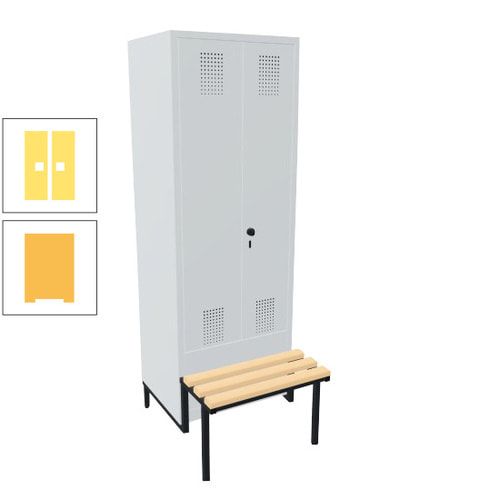 Doppel-Spind, Garderobenschrank, Buche Sitzbank integriert, 2 Abteile a 400 mm, Korpus anthrazitgrau, Tür anthrazitgrau, 1.850 x 800 x 815 mm (HxBxT)