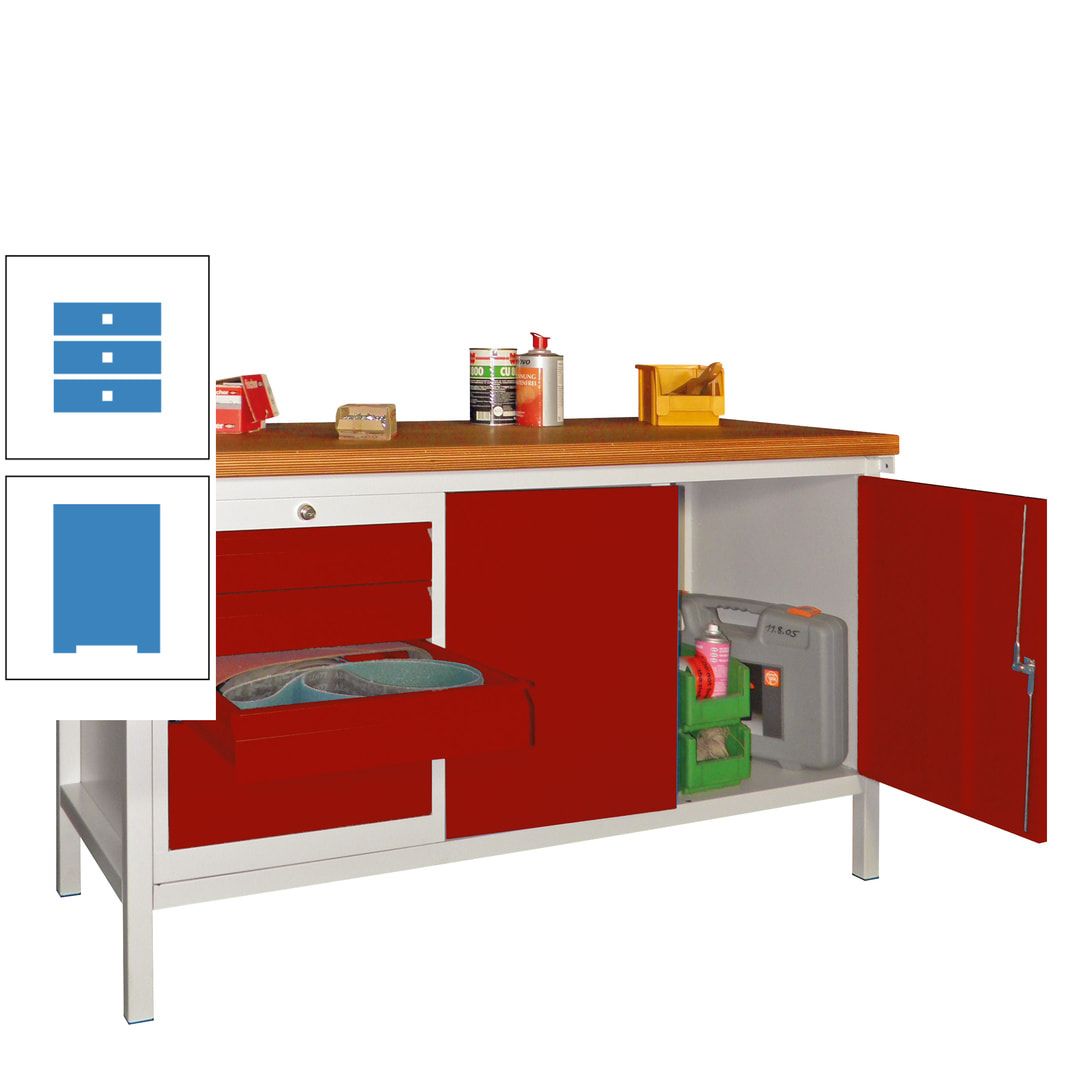 Werkbank mit Schubladenblock und Schrank - Traglast 1.050 kg - 900 x 1.500 x 700 (HxBxT) - anthrazitgrau