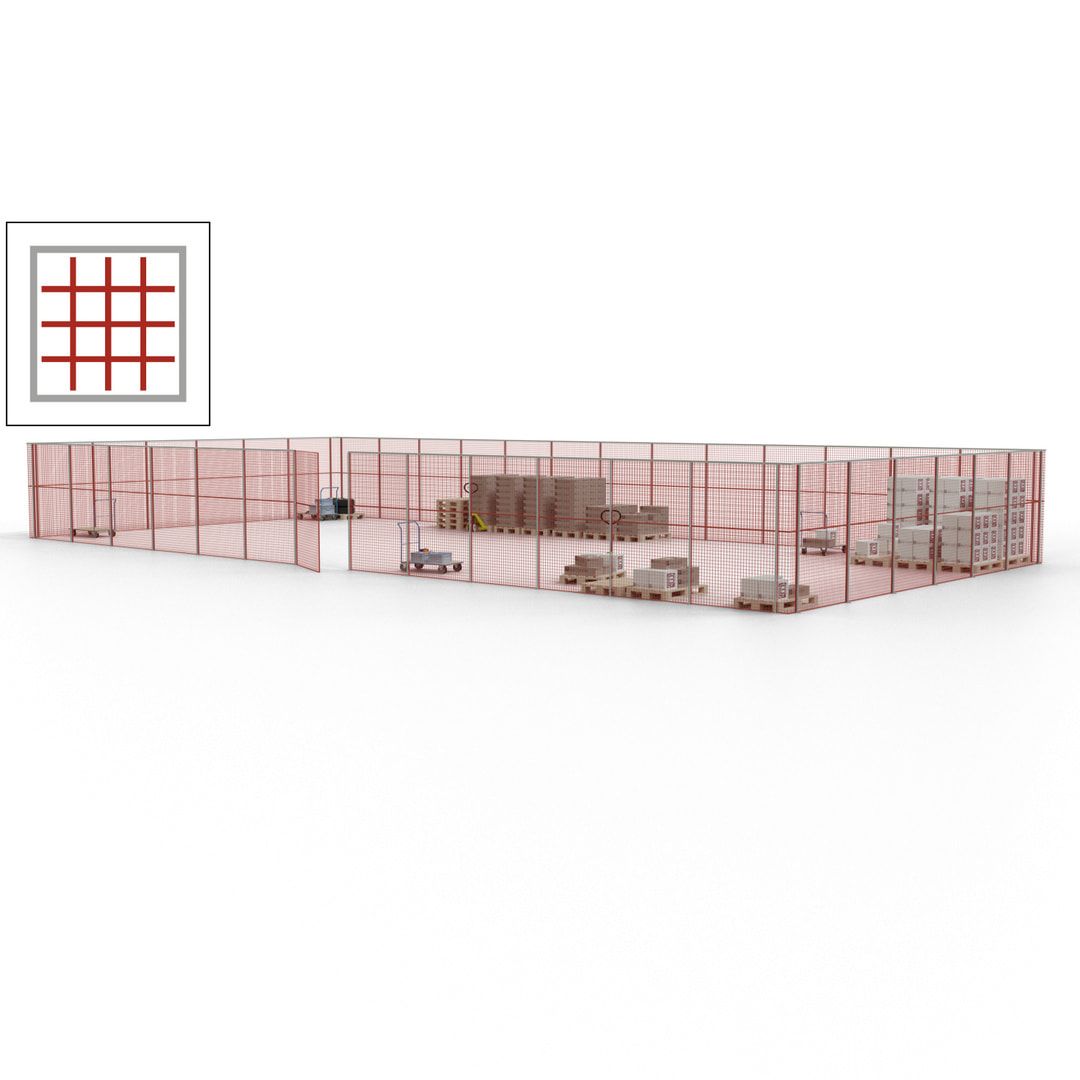 Maschinen Schutzgitter - Hallentrennwand - Sicherheitszaun - Tür - 57 m - 2.200 x 19.900 x 9.400 mm (HxBxT) - enzianblau