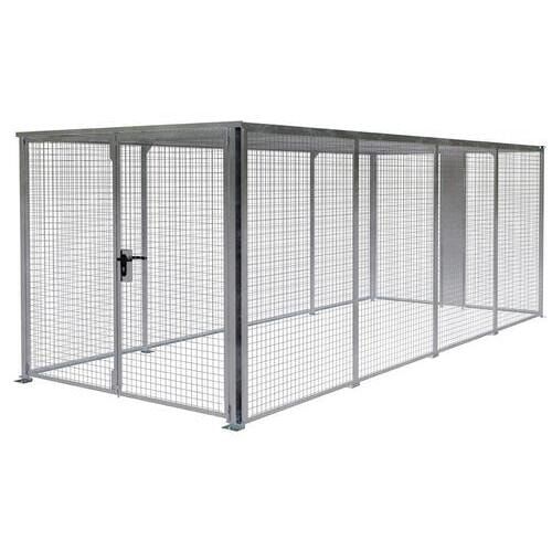 Lagerbox, Drahtgitter, Schutzgitter, vorbereitet für Bodenmontage, feuerverzinkt, Flügeltüren, abschließbar, 2.100 x 2.450 x 1.595 (HxBxT)