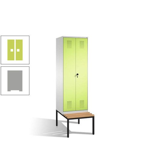 Doppel-Spind, Garderobenschrank, Buche Sitzbank untergebaut, 2 Abteile a 300 mm, Korpus anthrazitgrau, Tür anthrazitgrau, 2.090 x 600 x 815 mm (HxBxT)