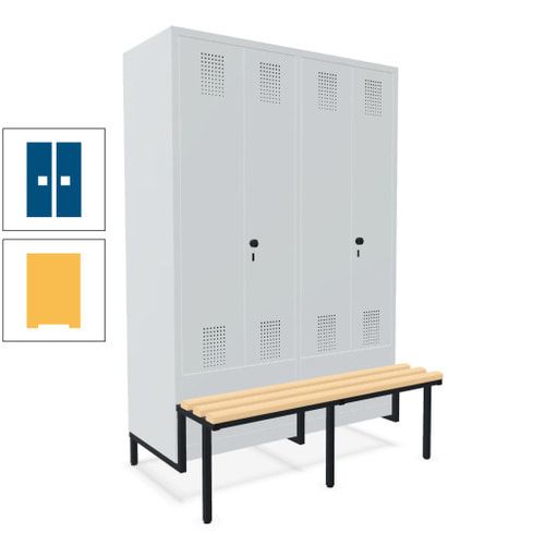 Doppel-Spind, Garderobenschrank, Buche Sitzbank integriert, 4 Abteile 300 mm, Korpus anthrazitgrau, Tür anthrazitgrau, 1.850 x 1.200 x 815 mm (HxBxT)