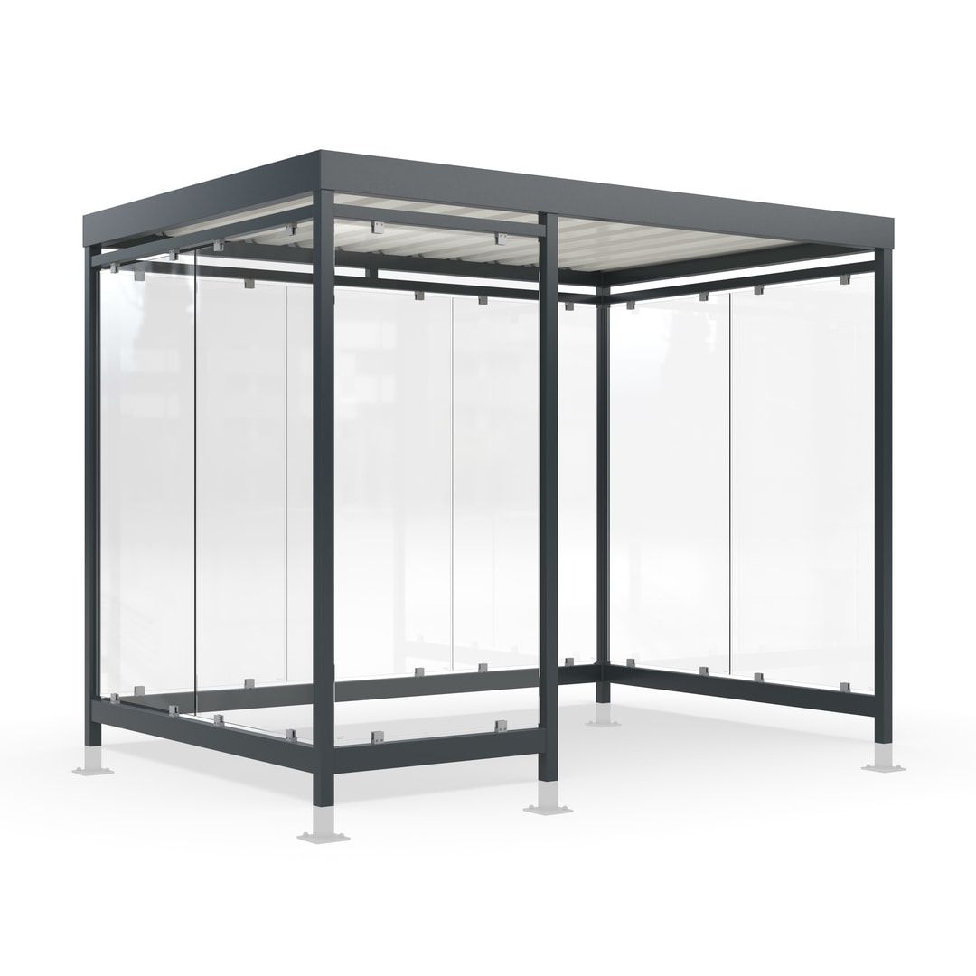 Raucherunterstand, Bushaltestelle, 9-10 Personen, 8 Wände, 2.510 x 3.180 x 2.165 mm (HxBxT), Farbe reinweiß