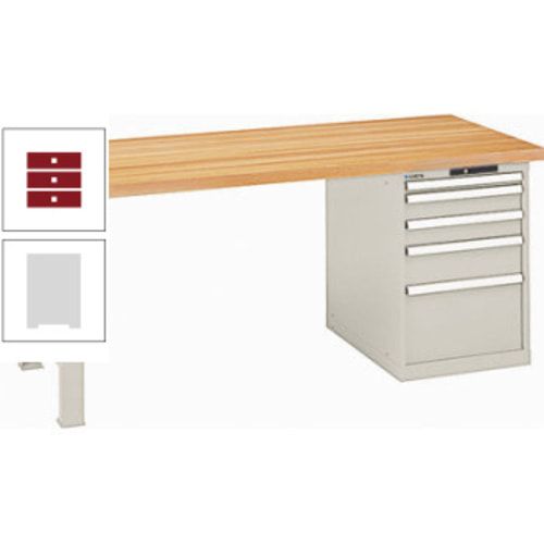 Werkbank, Buchenplatte - Code Lock - Tragkraft 1.000 kg - 850 x 2.000 x 800 mm (HxBxT) - 5 Schubladen - Capriblau