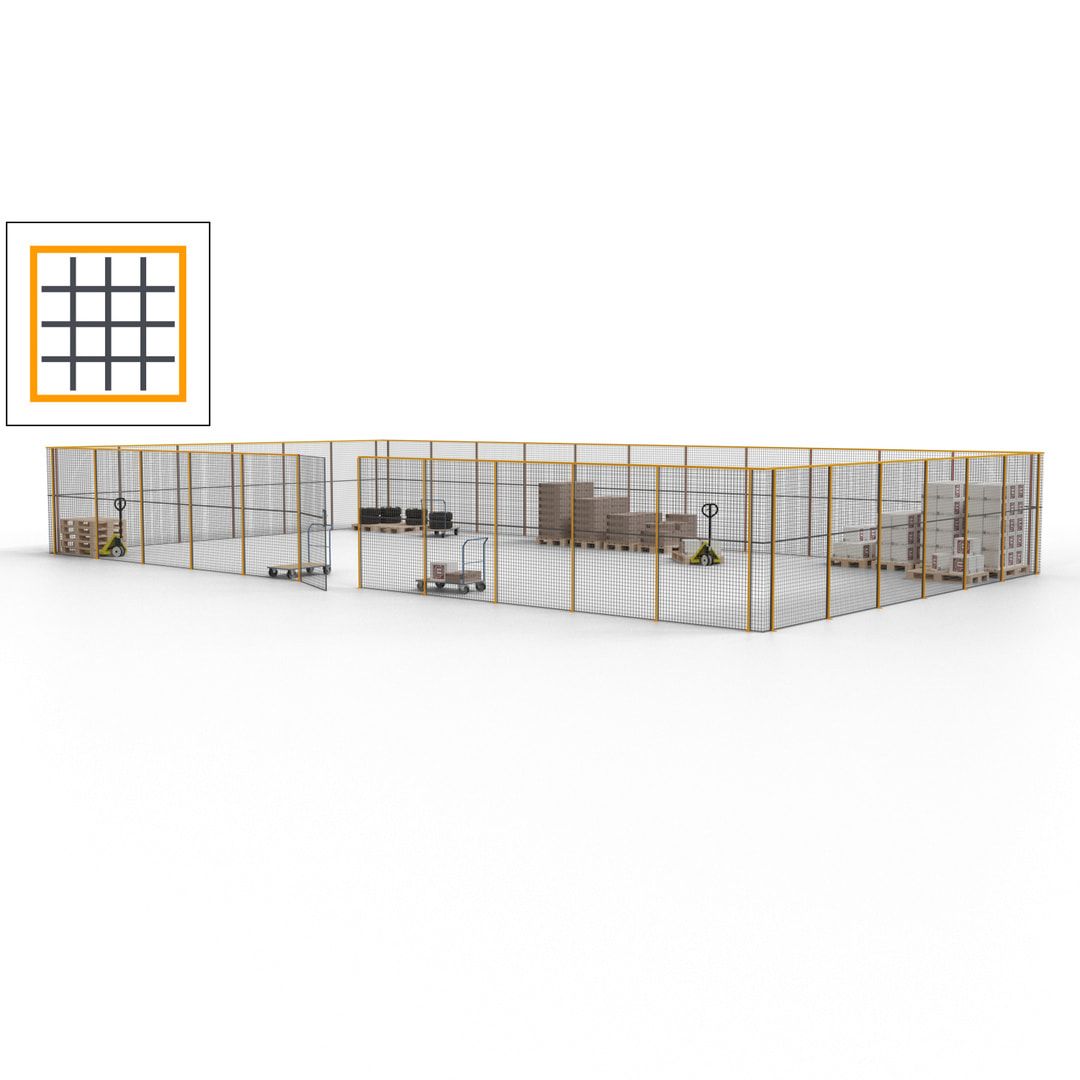 Maschinen Schutzgitter - Hallentrennwand - Sicherheitszaun - Tür - 51 m - 2.200 x 16.900 x 9.400 mm (HxBxT) - enzianblau