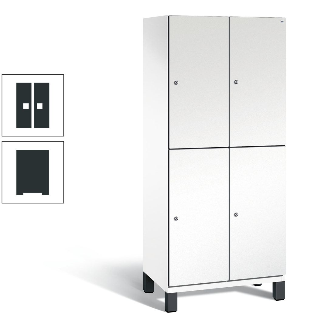 Fächerschrank, Stahlschrank, doppelstöckig, 4 Fächer, Füße, Korpus anthrazitgrau, Tür anthrazitgrau, 1.980 x 800 x 525 mm (HxBxT)