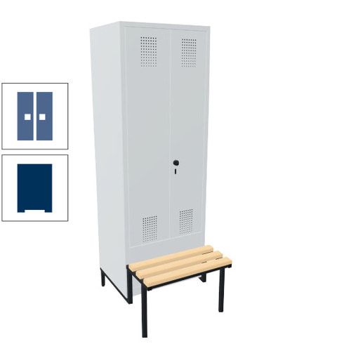 Doppel-Spind, Garderobenschrank, Buche Sitzbank integriert, 2 Abteile a 400 mm, Korpus anthrazitgrau, Tür anthrazitgrau, 1.850 x 800 x 815 mm (HxBxT)