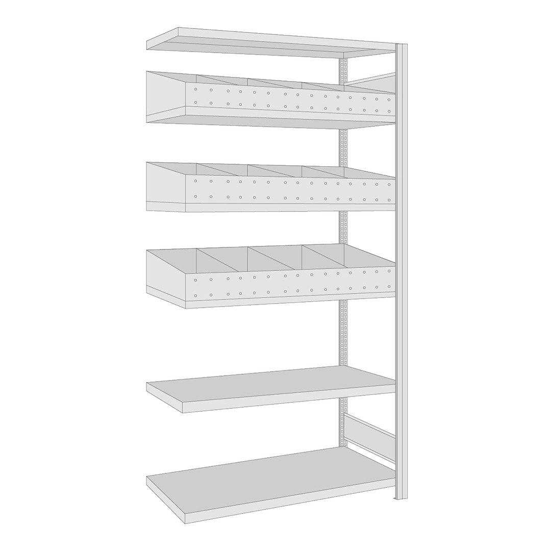 Fachbodenregal - 150 kg - 3 Fachböden - 3 Schüttensets - 2.000 x 1.005 x 500 mm (HxBxT) - Anbauregal - verzinkt