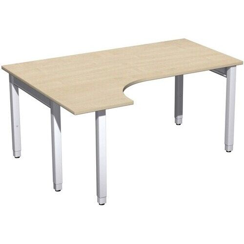 Eckschreibtisch, Ecke links, Füße einseitig verkürzt, 4-Fuß Quadrat Pro, höhenverstellbar, 680-800 x 1.600 x 1.200 mm (HxBxT), Dekor Ahorn