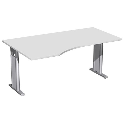 Eckschreibtisch, Ecke links, Füße einseitig verkürzt, C-Fuß Pro, höhenverstellbar, 680-820 x 1.600 x 1.000 mm (HxBxT), Gestell silber, Dekor Ahorn