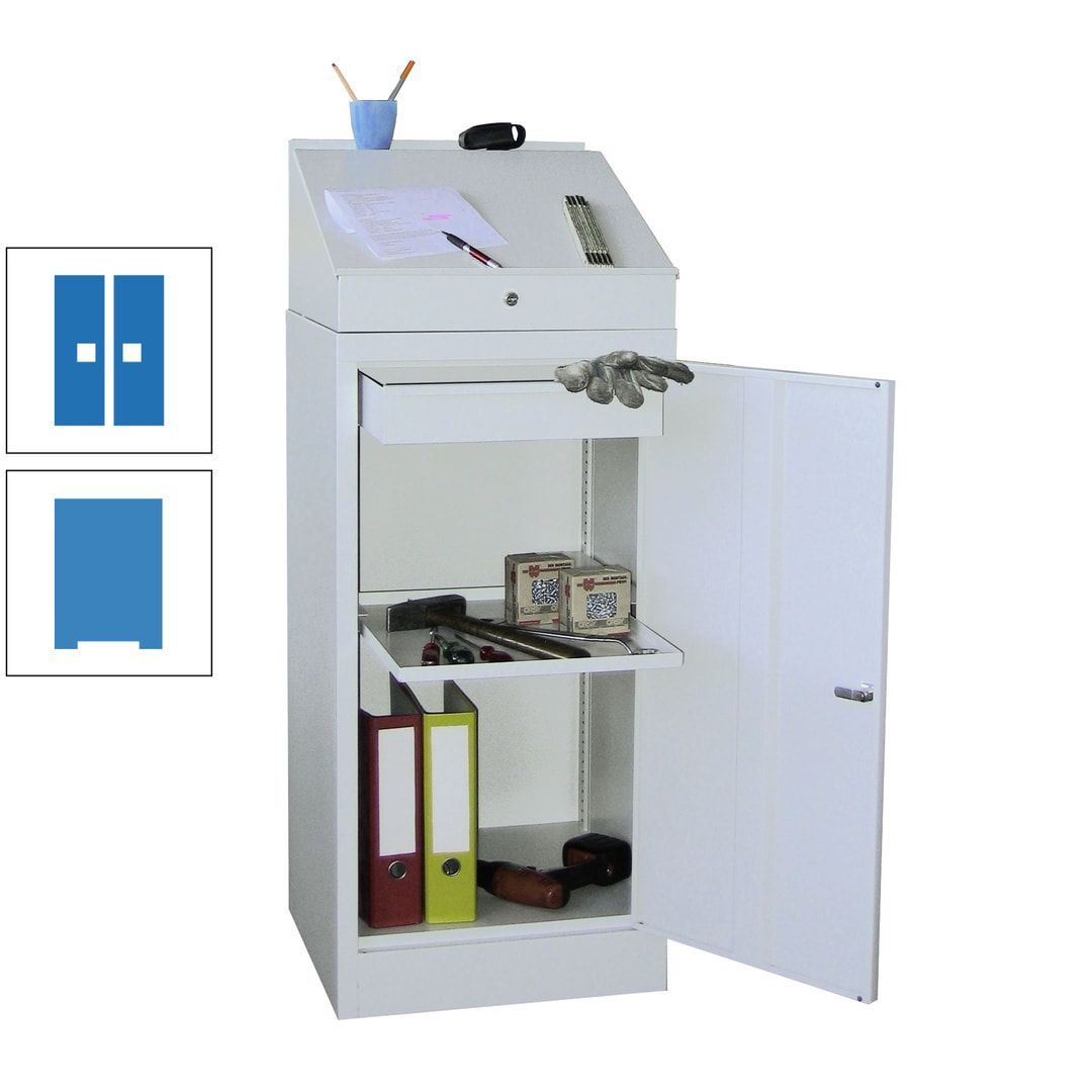 Stehpult mit Schrank - Vollblechtür - Zylinderschloss - 1 Einlegeboden, 1 Schublade - 1.270x500x500 mm (HxBxT) - anthrazitgrau