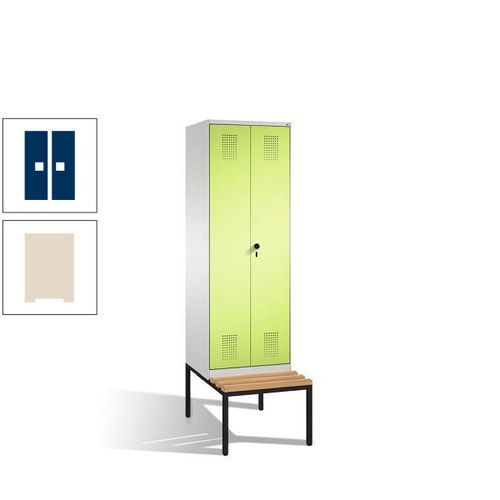 Doppel-Spind, Garderobenschrank, Buche Sitzbank untergebaut, 2 Abteile a 300 mm, Korpus anthrazitgrau, Tür anthrazitgrau, 2.090 x 600 x 815 mm (HxBxT)