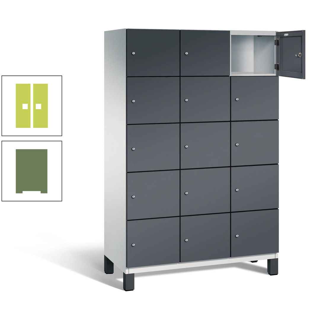 Fächerschrank, Stahlschrank, 15 Fächer, Türöffnungsbegrenzer, Füße, 1.980 x 1.200 x 525 mm (HxBxT), Korpus anthrazitgrau, Front anthrazitgrau