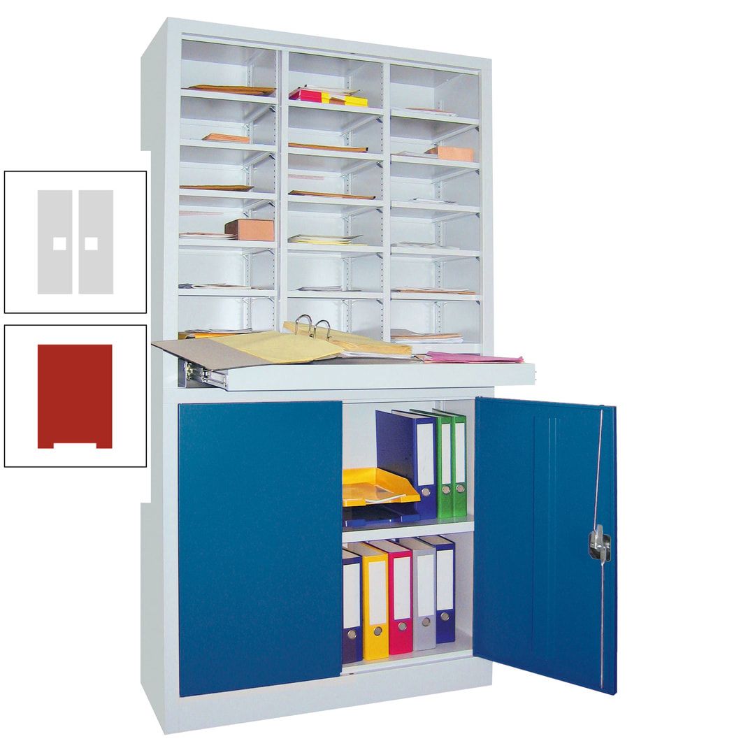 Aktenschrank - Büroschrank mit Sortierstation - 18 Fächer Ordnungsregal - Ausziehboden - 1.950 x 1.000 x 400 mm (HxBxT) - anthrazitgrau