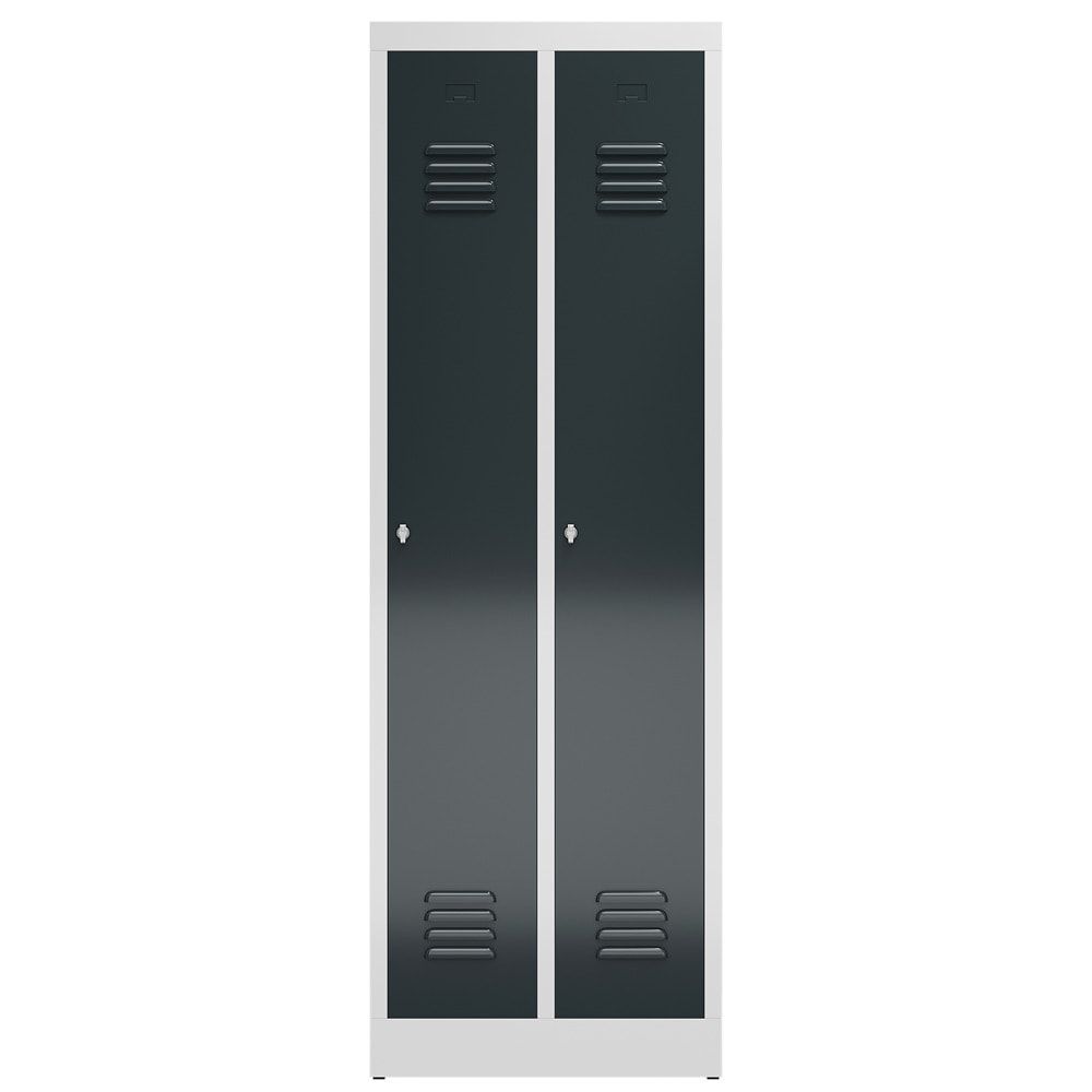 Garderobenschrank, Garderobenspind, 2 Abteile, 1.800 x 590 x 500 mm (HxBxT), Stahl, Drehriegelverschluss, Korpus: lichtgrau, Front: anthrazitgrau