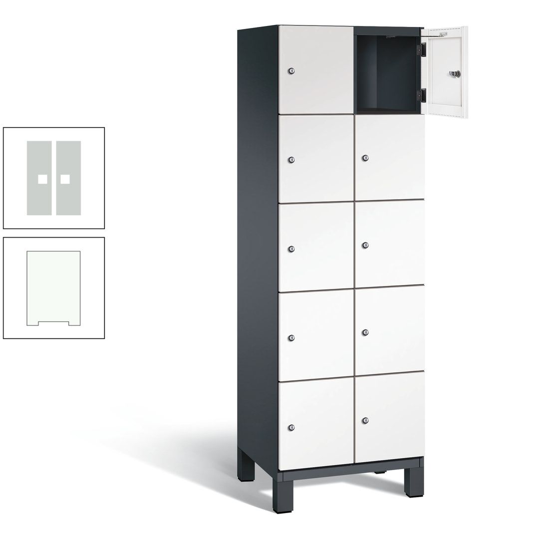 Fächerschrank, Stahlschrank, 10 Fächer, Türöffnungsbegrenzer, Füße, 1.980 x 600 x 525 mm (HxBxT), Korpus anthrazitgrau, Front anthrazitgrau