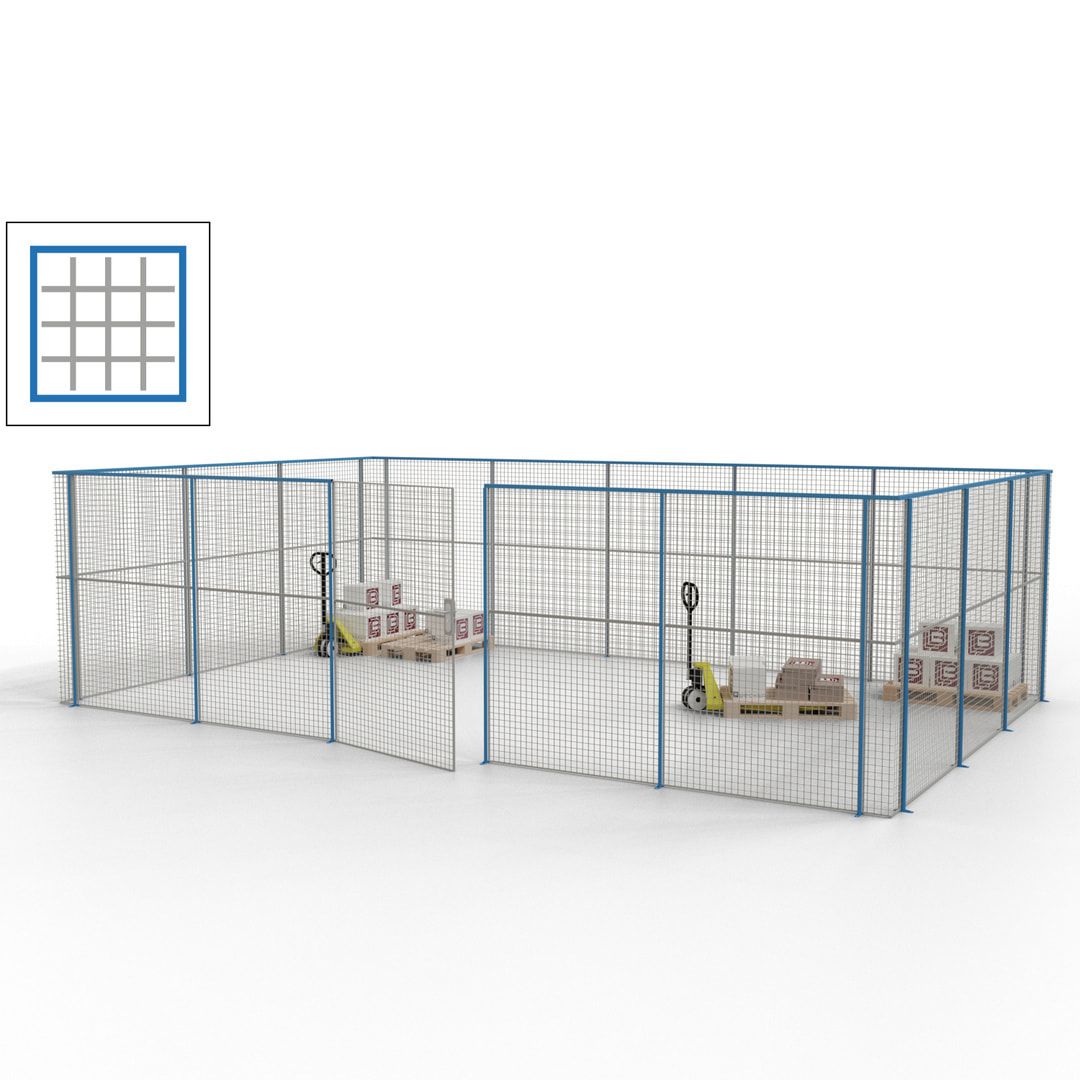 Maschinen Schutzgitter - Hallentrennwand - Sicherheitszaun - Tür - 22 m - 2.200 x 7.900 x 4.900 mm (HxBxT) - enzianblau