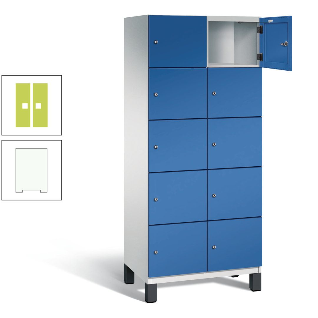 Fächerschrank, Stahlschrank, 10 Fächer, Türöffnungsbegrenzer, Füße, 1.980 x 800 x 525 mm (HxBxT), Korpus anthrazitgrau, Front anthrazitgrau